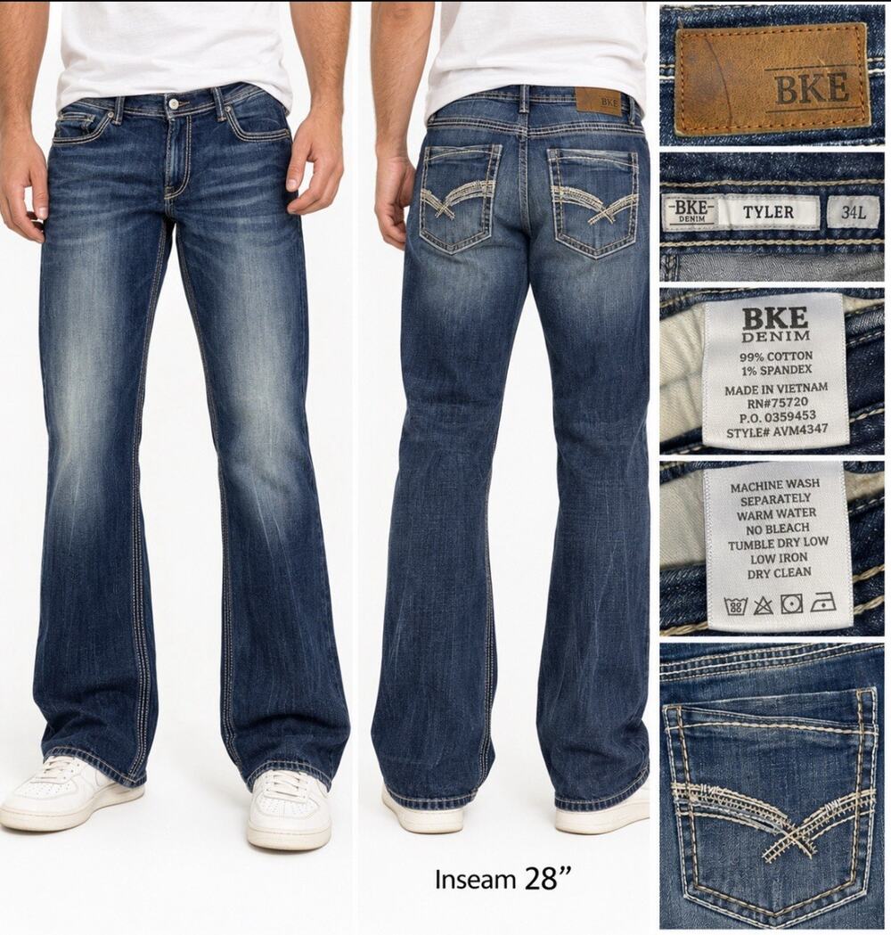 Y2K Indie Western BKE Denim Tyler Men's Straight Leg Jeans Size 34L Medium Wash